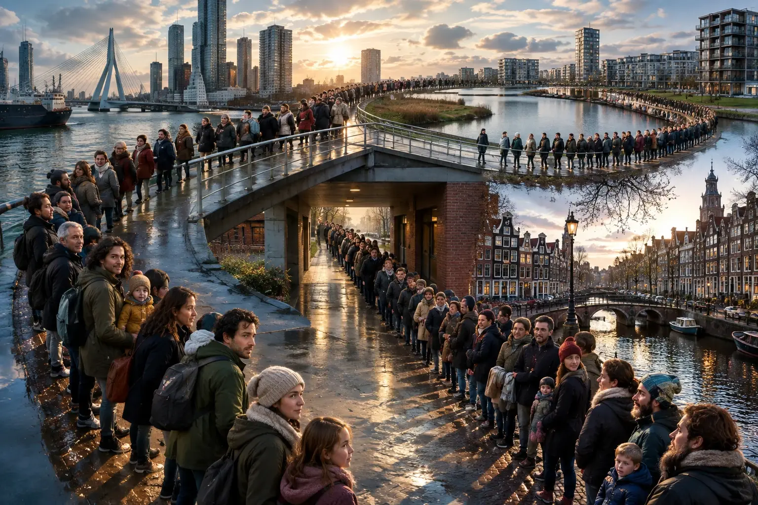 Wachtrij loopt als gesloten lus door Rotterdam, Almere en Amsterdam en haalt zichzelf in.